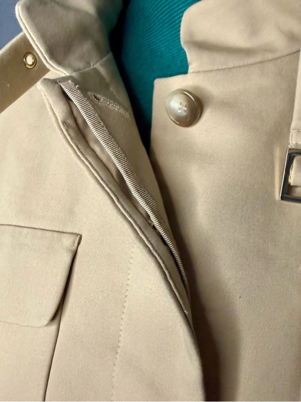 Ann Taylor Cream Utility Jacket Buckle Neck Size 12 Tailored Lightweight - Picture 13 of 16